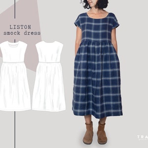 LISTON Smock Dress - digital pdf pattern - Women dress with pockets -  US Sizes 4 to 22 - EU Sizes 34 to 52 - Instant download