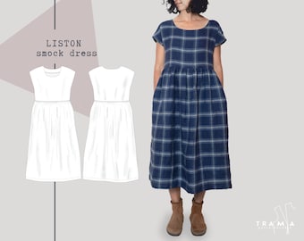 LISTON Smock Dress - modello pdf digitale - Abito da donna con tasche - Taglie USA da 4 a 22 - Taglie EU da 34 a 52 - Download istantaneo