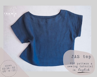 Jas basic boxy top sewing pattern: beginner-friendly blouse (pdf pattern, eu 34-52, us 4-22)
