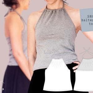 Halterneck Top Sewing Pattern: Easy Jersey Knit, US 4-22 EU 34-52(PDF Pattern)