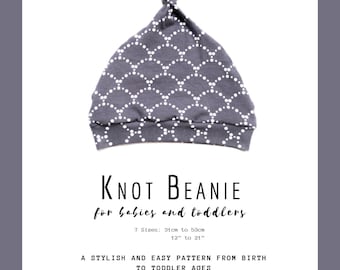 Molde para gorro com nó: Gorro para bebê e criança pequena em PDF (Prematuro a 6 anos)