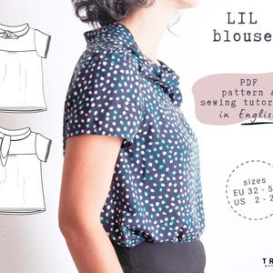 LIL Rolled Collar Bow Blouse: Sewing Pattern in classic style (Pdf Download EU34-52 US4-22)