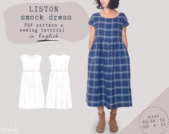 Vestido tipo bata LISTON - molde digital em PDF - com bolsos - tamanhos EUA 4 a 22 | UE 34 a 52 - Download instantâneo