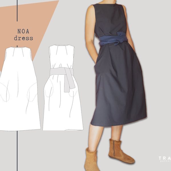 NOA Oversize Dress - digital pdf pattern - Women easy fit dress  - Sewing tutorial - US Sizes 4 to 22 - EU Sizes 34 to 52 - Instant download