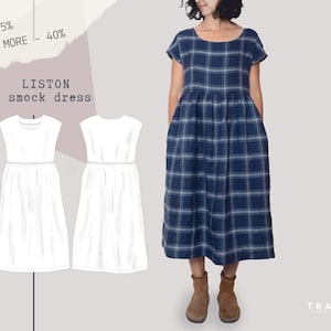 LISTON Smock Dress - digital pdf pattern - Women dress with pockets -  US Sizes 4 to 22 - EU Sizes 34 to 52 - Instant download