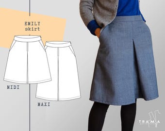 Pleated Midi/Maxi Skirt Sewing Pattern: Lined A-Line Design (US 4-22  EU34-52) (PDF Pattern)