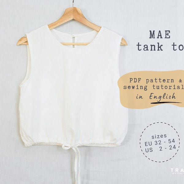 MAE tank top sewing pattern - pdf - instant download - EU sizes 32 to 54 - US sizes 2 to 24