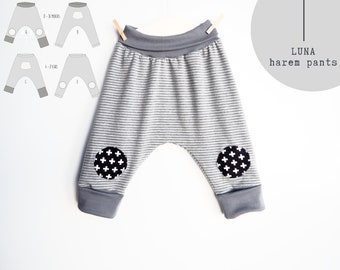 LUNA Harem pants pattern - Grow with me pants pattern - Baggy pants - Hipster baby clothing - Unisex 0m - 8 years