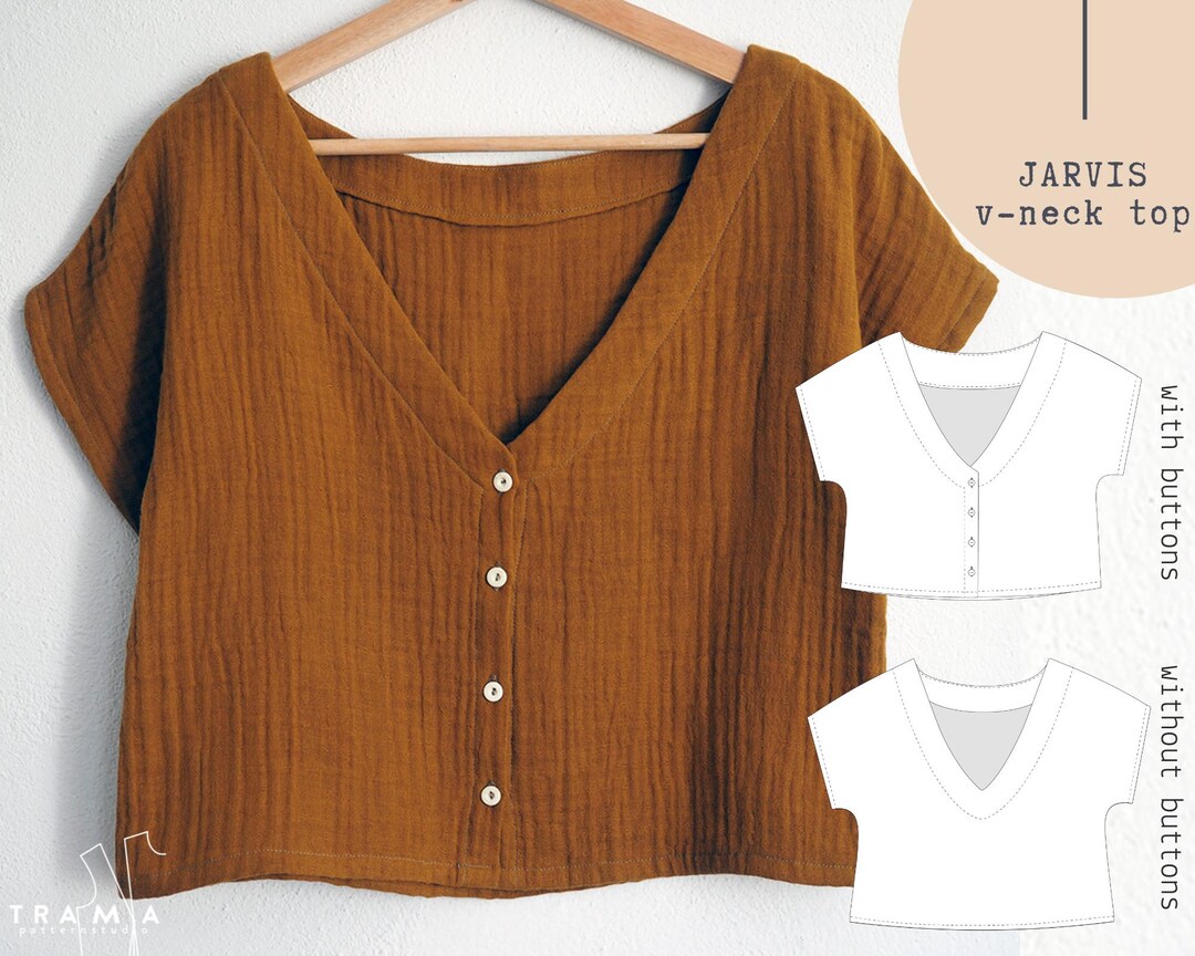 Jarvis V-neck Blouse Sewing Pattern: Knit or Woven (digital