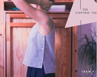 IDA top with side buttons - Woman V neck sewing pattern - pdf digital - EU sizes 34 to 48 - US sizes 4 to 18