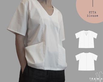 Blusa ETTA - Patrón digital en PDF - Blusa de mujer con bolsillos grandes - Tutorial de costura - Tallas XS/S a L/XL - Descarga instantánea