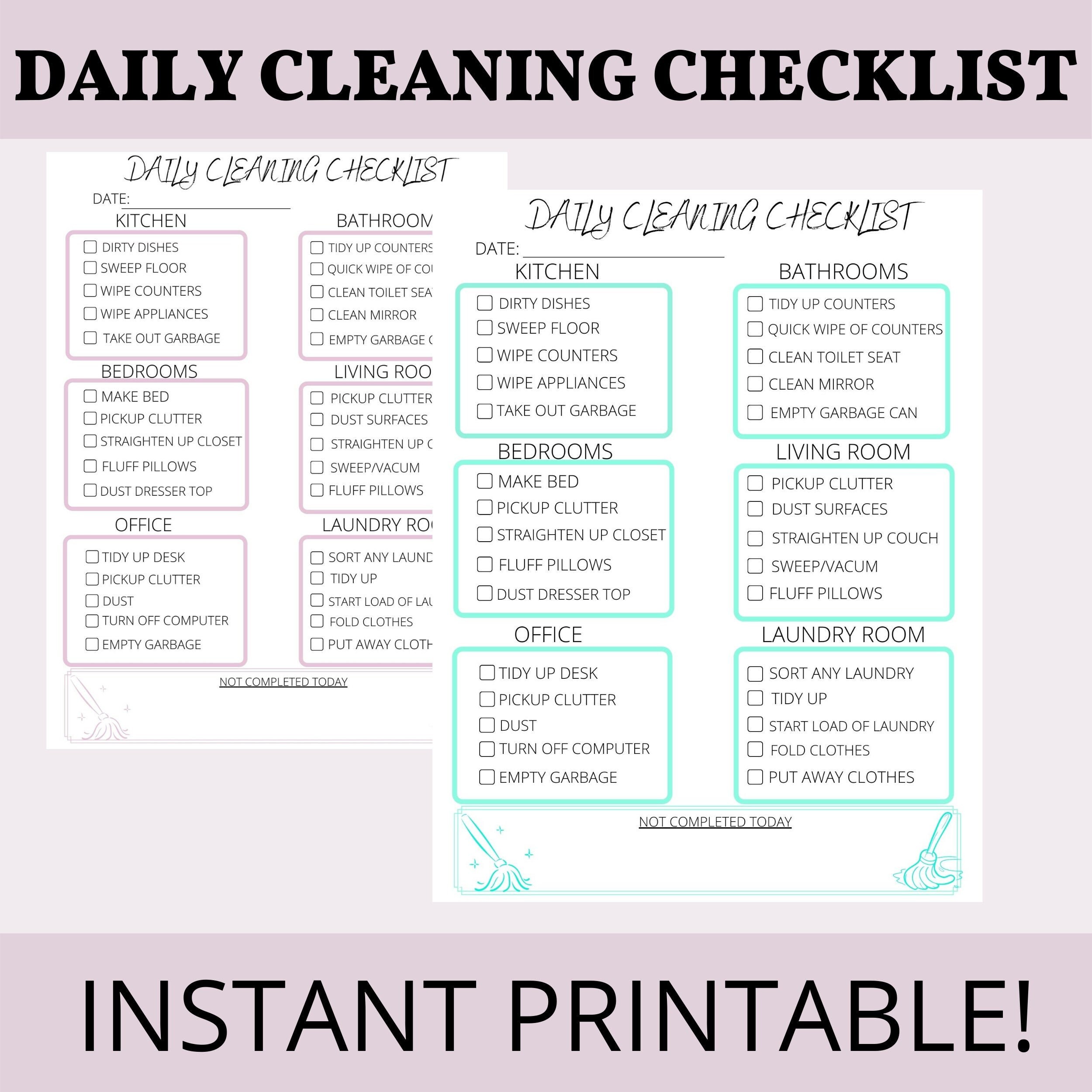 Daily Cleaning Printable Printable Cleaning Checklist