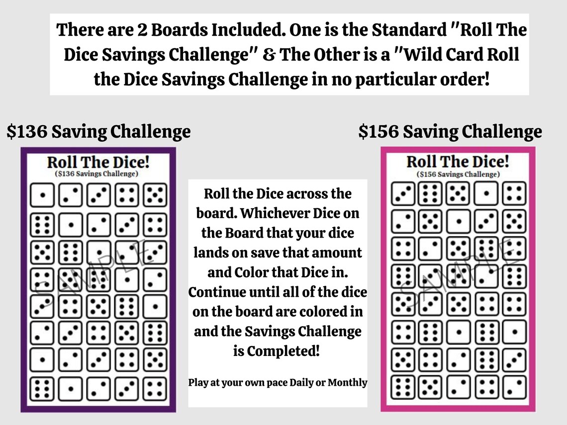 Roll the Dice Savings Challenge Printable for A6 Cash Etsy
