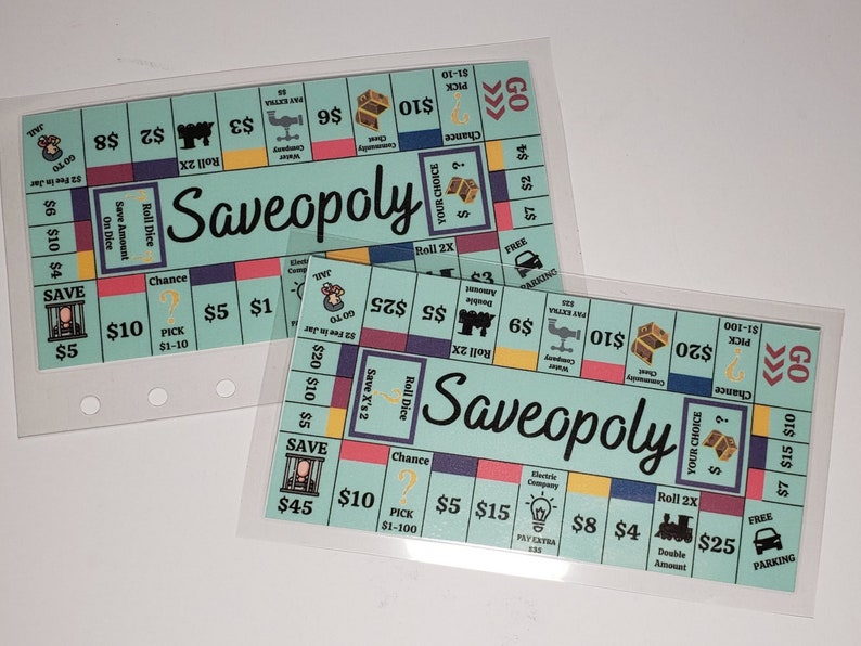 Laminated Saveopoly Game Board A6 Size Fits Cash Envelopes & Budget Binders A6 | Saveopoly Savings Challenge Game | Money Saving Challenge | 