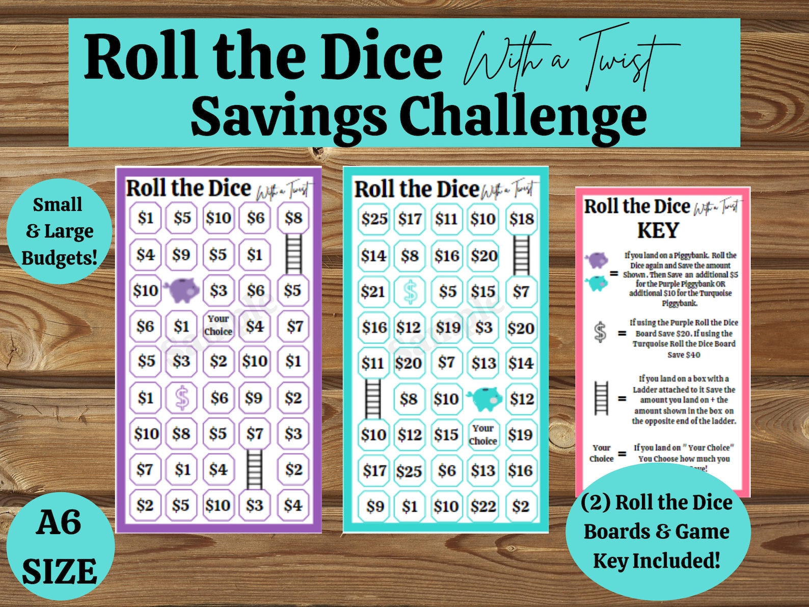 Roll the Dice Savings Challenge Fits A6 Cash Envelopes & A6 Budget