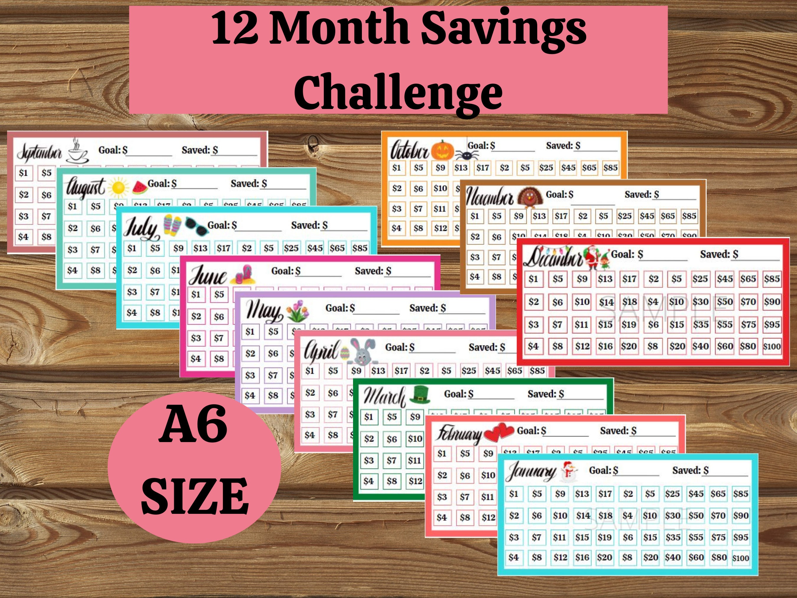 Monthly Cash Envelope Stuffing Savings Challenge Set Fits A6 Cash Envelopes  for Budget Binders Cash Envelope System Saving Trackers 