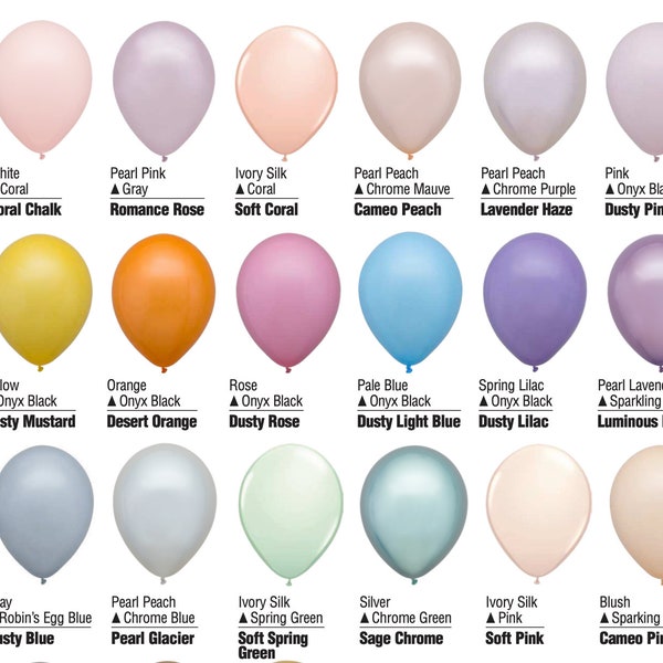 Custom Balloon Colors, Custom Neutral and Muted Colors, Balloon Color Chart, Set of 12, Party, Birthday, Anniversary, Wedding, Photoshoot