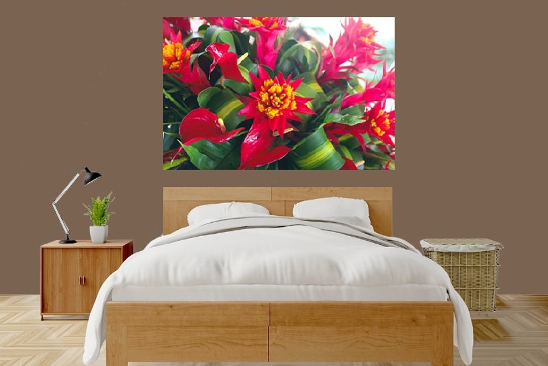 Red Flower Wall Art Artist Signed Flower Landscape Etsy