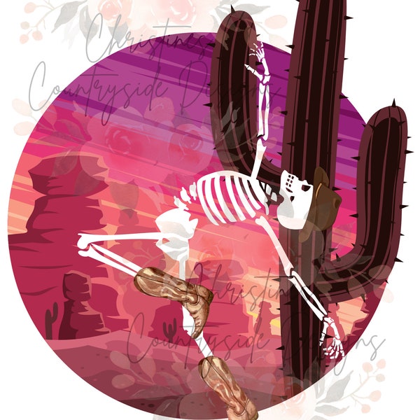 Dancing Cowboy Skeleton Pink Desert PNG Downloadable Digital File