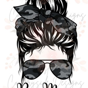 Boy Mom Black Messy Bun PNG Downloadable Digital File