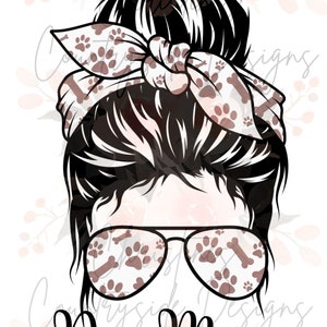 Dog Mom White Messy Bun PNG Downloadable Digital File