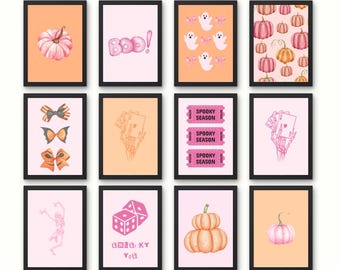 Pink Halloween Art Print Bundle, Spooky Home Decor (Digital Download)