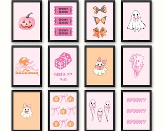 Láminas artísticas de Halloween en rosa, decoración de coqueta espeluznante (descarga digital)