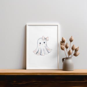 Pink Ghost, Coquette Halloween, Ghost with bow, Aesthetic Halloween, Halloween Decor, Kitchen Art, Coquette