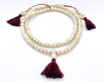 Prayer Mala Bead Necklace | WHITE LOTUS | Buddhist necklace, 108 mala bead,Handmade, mala tassel, japa mala, White mala, meditation