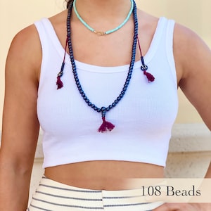 Sandalwood Prayer Mala | ECLIPSE | Buddhist necklace, Turquoise Beads, 108 mala bead,Handmade, mala tassel, japa mala, meditation, Chakra