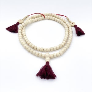 Prayer Mala Bead Necklace | WHITE LOTUS | Buddhist necklace, 108 mala bead,Handmade, mala tassel, japa mala, White mala, meditation