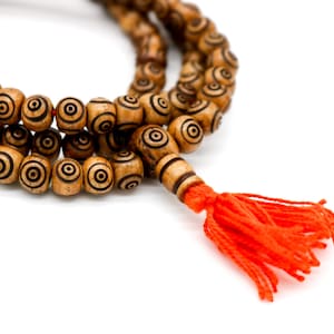 108 Mala Beads Evil Eye Necklace | SURVIVE | Wood Buddhist necklace, 108 mala bead, tassel necklace, japa mala, mala meditation necklace