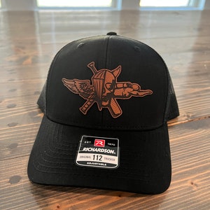 USMC MARSOC Recon &quot;Recon Jack&quot; Leather Hat Patch Richardson Hat Mesh Back Snap Back | Salty Vet |