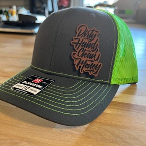 Dirty Hands Clean Money Leather Hat Patch Richardson Hat Mesh Back Snap Back | Salty Vet |