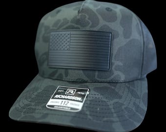 Gold/Silver PVC USA American Flag Tactical Operator Mesh Flex Fit Baseball Hat