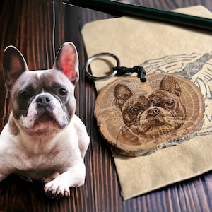 Pet Portrait Personalized Dog Keychain Cat Memory Keepsake Dog Portrait Wooden Pendant Gift Idea Animal Lover