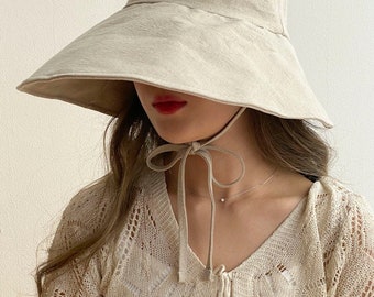 Wide Brim Bucket Hat Cotton Linen Women Solid Pattern Summer Sun Protection Cap Floppy Fisherman Foldable Hat Safari Outdoor Unisex Foldable