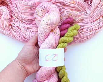 Hand dyed yarn sock set | fingering weight superwash merino wool nylon blend | Cherry Blossom