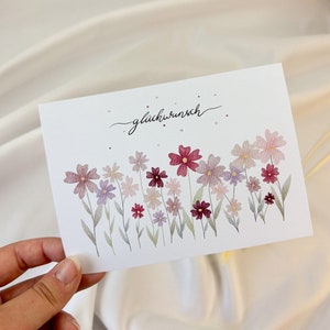 Postkarte - Glückwunsch - Blumendesign auf mattem 300g/qm Papier im A6 Format - wunderschönes Geschenk für deine Liebsten - Grußkarte