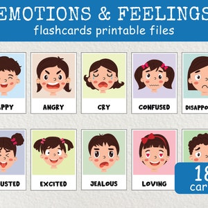 Tarjetas didácticas de caras de sentimientos, tarjetas didácticas de emociones, tarjetas de emociones y sentimientos para niños, tarjetas didácticas de sentimientos, descarga instantánea en formato PDF, cuadro de emociones