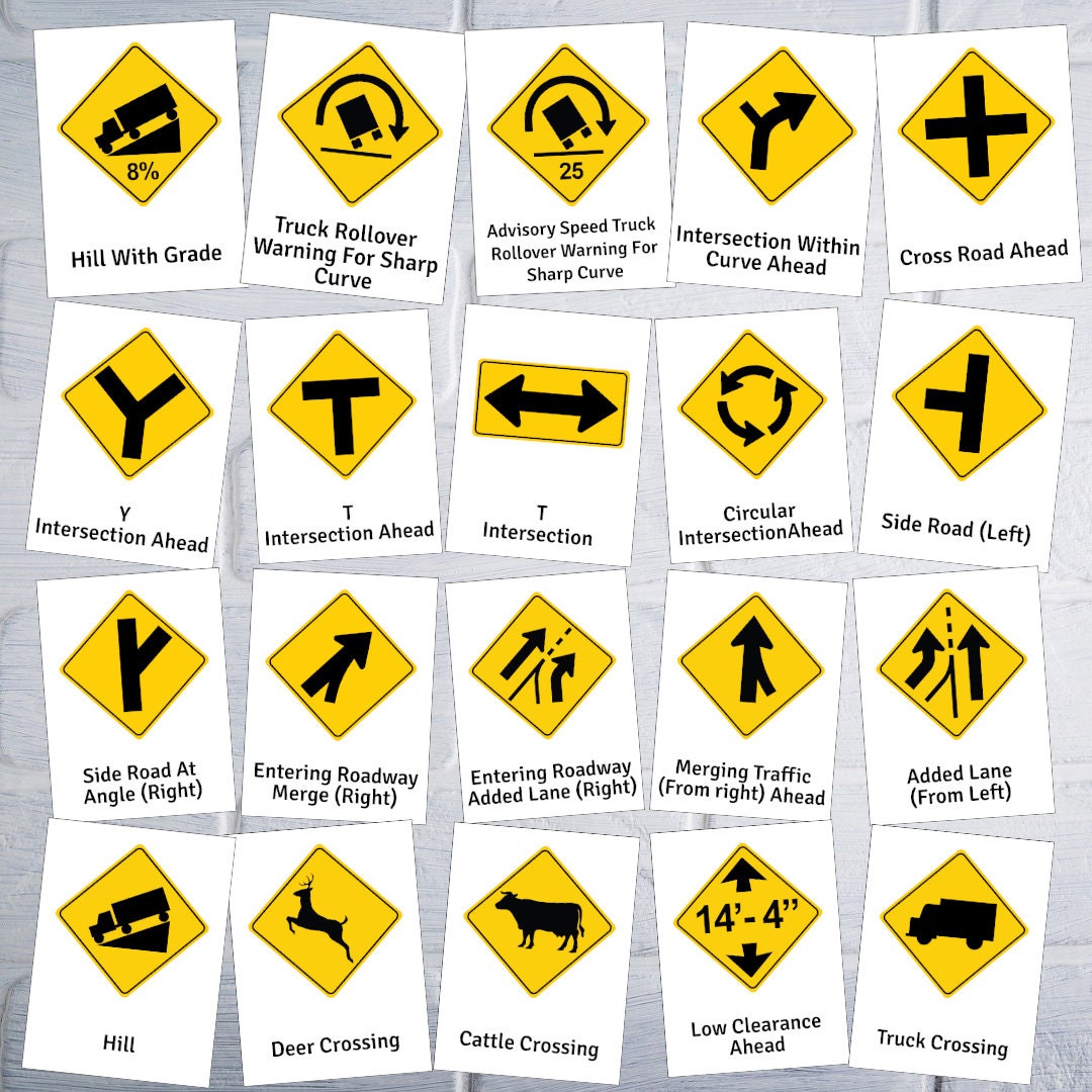 USA Traffic Signs Road Signs Test Flash Cards USA Warning Etsy Canada
