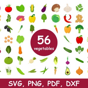 Pacchetto SVG di verdure, SVG di verdure, Clip art di verdure, File vettoriali di verdure, File di taglio di verdure, Download digitale, Cricut, Silhouette