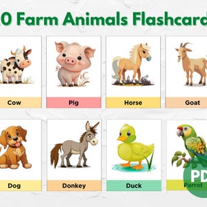 20 Farm Animals Flashcards, Farm Flash Cards, Pre-School Flashcards, Nomenclature Cards, Animal Flashcards, INSTANT DOWNLOAD