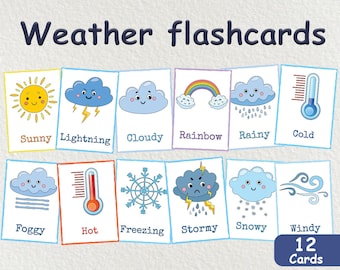 Toddler Weather Flash Cards, 12 Nomenclature Cards, Homeschool Materials, PDF Printable FlashCards