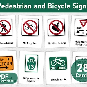USA Pedestrian and Bicycle Signs, Road Signs Test Flash Cards, Pedestrian and Bicycle Signs, Bicycle Signs svg, Printable download