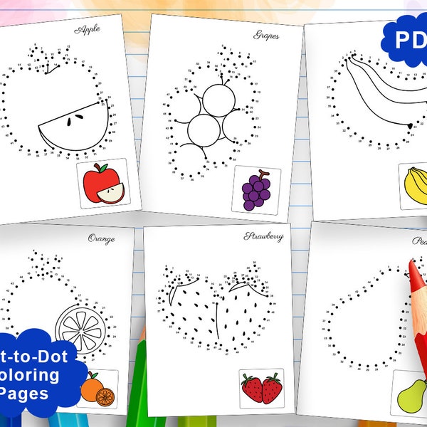 Dot to Dot Book for Kids PDF, Dot to Dot Book with Fruits, Dot to Dot Printable Book for Kids, Connect the Dots, Dot to Dot Puzzle Workbook,
