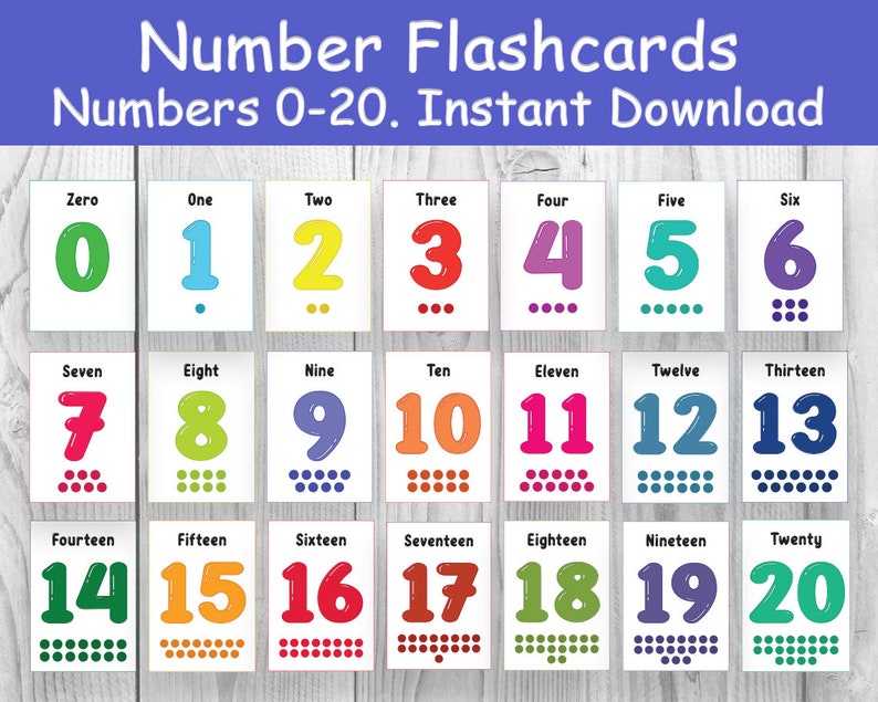 Number Flashcards 0-20, Numbers Flashcards, Learn to Count, Numbers 0-20, The numbers lerarn,Kindergarten, Preschool Activity, Kindergarten image 1