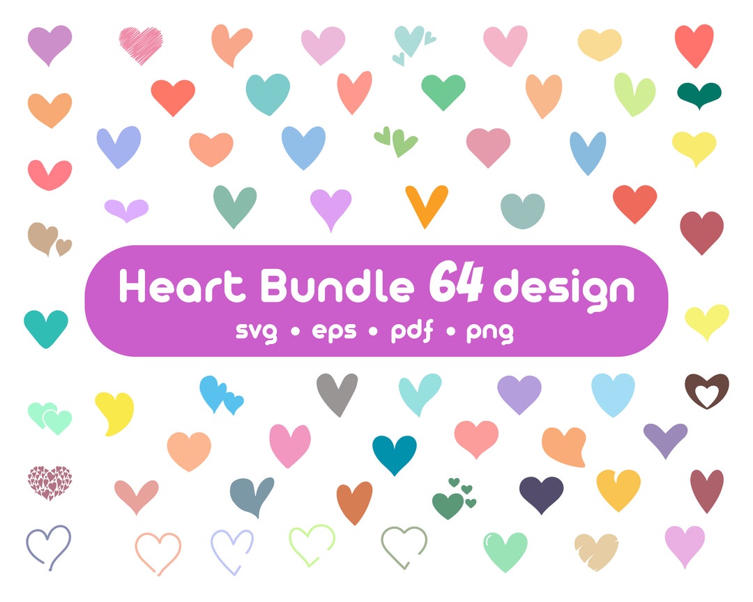 64 Hand Drawn Heart Bundle, Heart Bundle Svg, Doodle Heart SVG Bundle ...