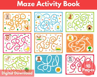 Maze Activity Book Printable, 10 Mazes for kids, Busy Book for Toddlers, Activity for Toddlers, Maze Busy Book Pdf, Digital Download
