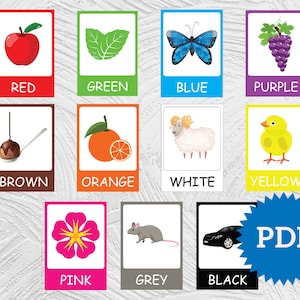 Cartões de memória coloridos para impressão, cartões de aprendizagem coloridos, materiais educacionais para pré-escola, atividades de educação domiciliar para pré-escola, cartões de aprendizagem coloridos